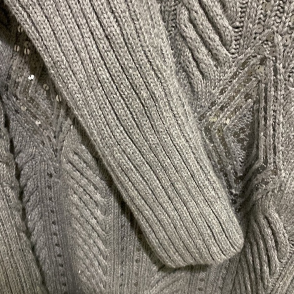 Talbots Sequinned Cable Knit Wool Blend Womens  Grey Turtleneck Sweater Size L - Picture 4 of 7